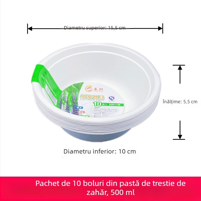 Farfurii de unică folosință din pulpă de hârtie, farfurii adânci pentru bento, set de 10