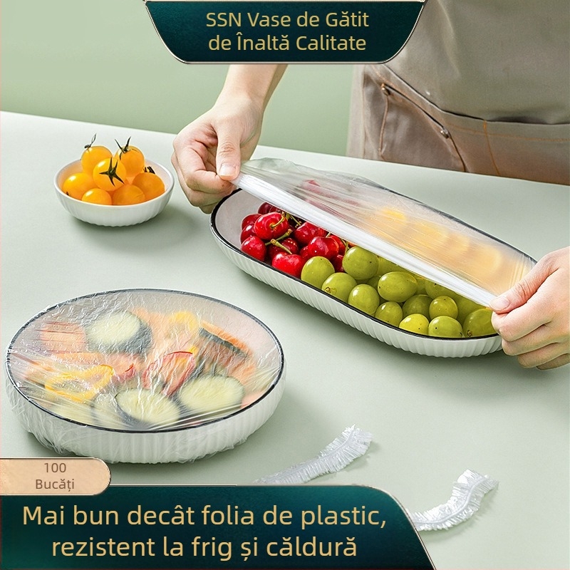 Shiny Premium Capac din folie de plastic, de unică folosință, grad alimentar, capac elastic pentru boluri și farfurii, stil șapcă de duș pentru bucătărie