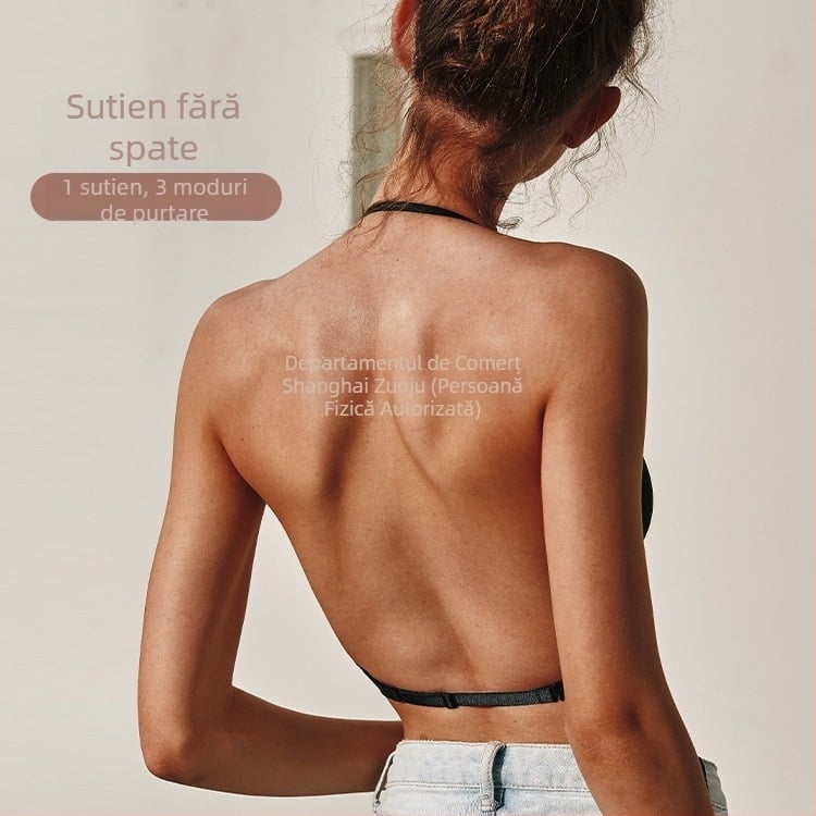Set Mimi lenjerie: Sutien fără cusături fără bretele cu halter și spate încrucișat din bumbac