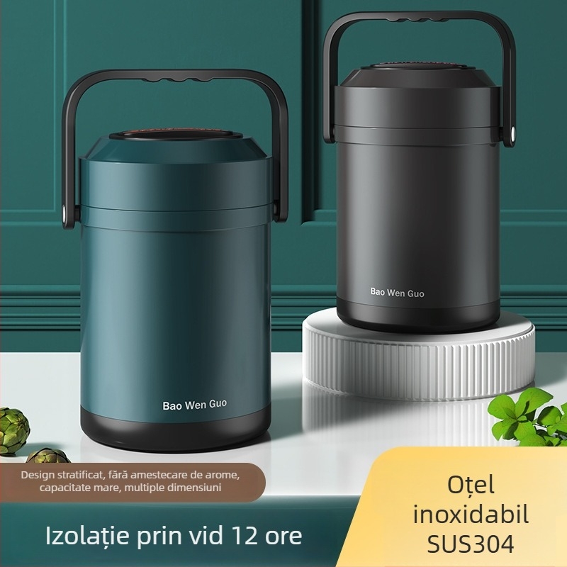 Cutie pentru prânz cu izolație în vid, din oțel inoxidabil 304, construcție multistrat, capacitate mare (1–3 L) pentru studenți și angajați.