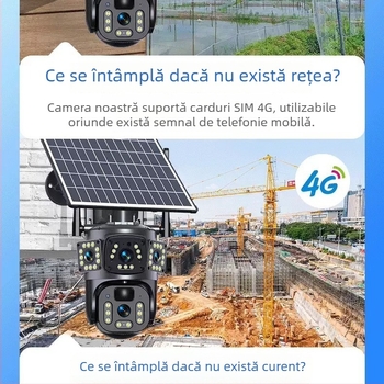Cameră solară 4G panoramică inteligentă, cu obiectiv dual, consum redus de energie, audio bidirecțional, monitor exterior.