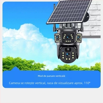 Cameră solară 4G panoramică inteligentă, cu obiectiv dual, consum redus de energie, audio bidirecțional, monitor exterior.