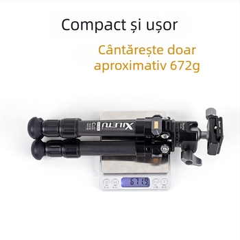 Xiletu trepied din fibră de carbon cu cap pan/tilt pentru cameră fără oglindă, ușor și portabil pentru călătorii în aer liber