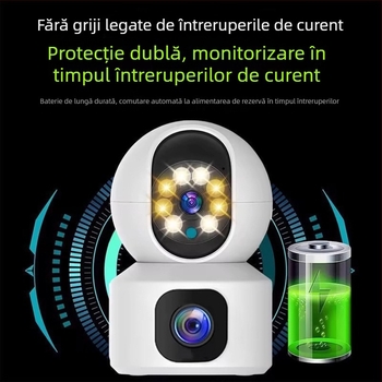Cameră de supraveghere interior cu obiectiv dublu, rotație de 360° și intercom