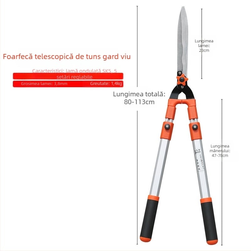 Foarfă telescopică pentru gard viu și unelte de grădină, uz casnic, tăierea gazonului, a florilor și a crengilor, design pliabil