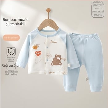 Nou-născut unisex, din bumbac 100%, pentru patru anotimpuri, set din două piese pentru bebeluși.