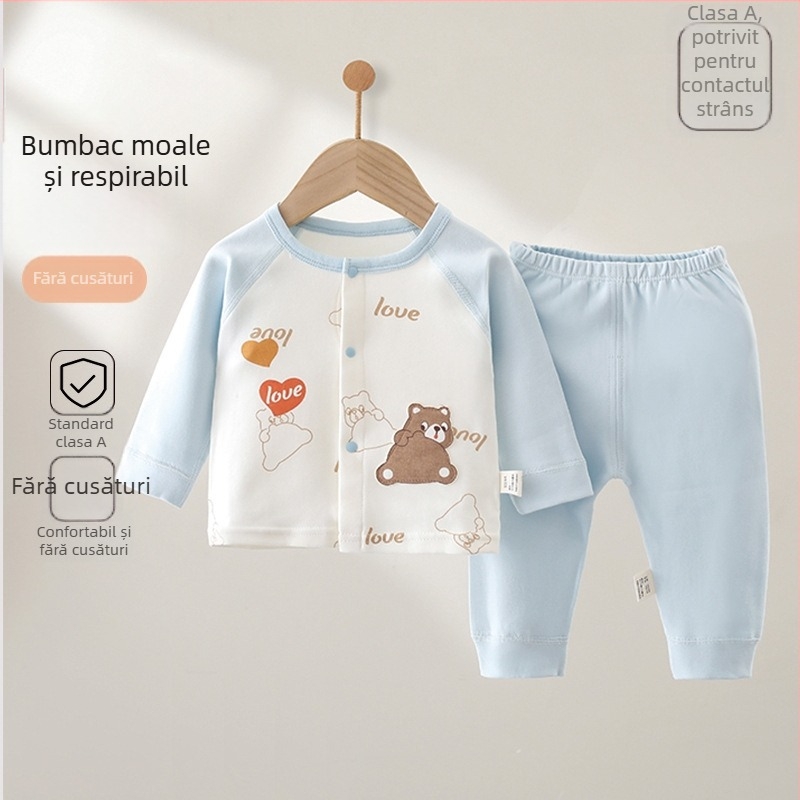 Nou-născut unisex, din bumbac 100%, pentru patru anotimpuri, set din două piese pentru bebeluși.