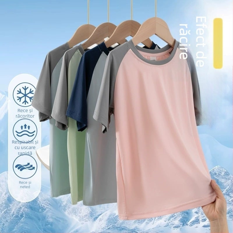 Tricou pentru copii cu mâneci scurte, uscare rapidă, Raglan în culori bloc, senzație răcoroasă vara