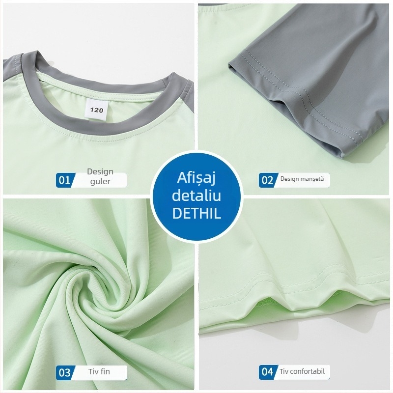 Tricou pentru copii cu mâneci scurte, uscare rapidă, Raglan în culori bloc, senzație răcoroasă vara