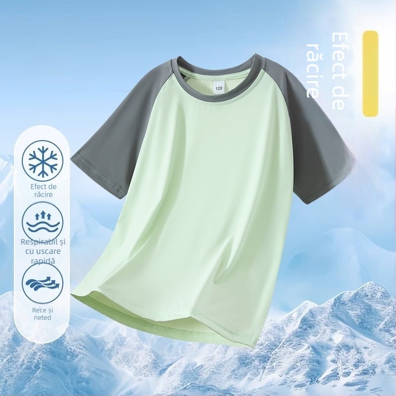 Tricou pentru copii cu mâneci scurte, uscare rapidă, Raglan în culori bloc, senzație răcoroasă vara