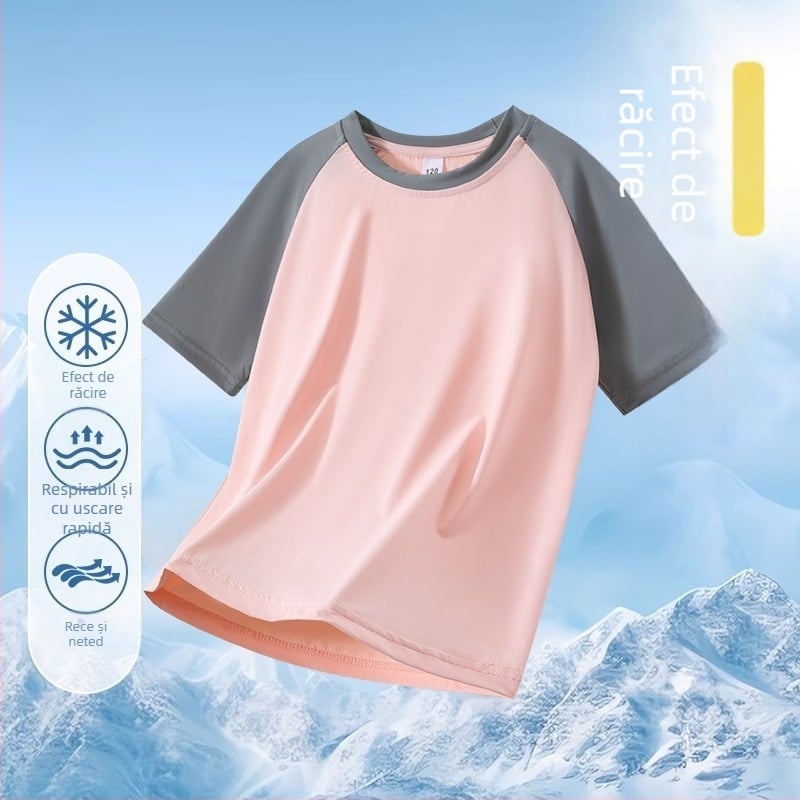 Tricou pentru copii cu mâneci scurte, uscare rapidă, Raglan în culori bloc, senzație răcoroasă vara