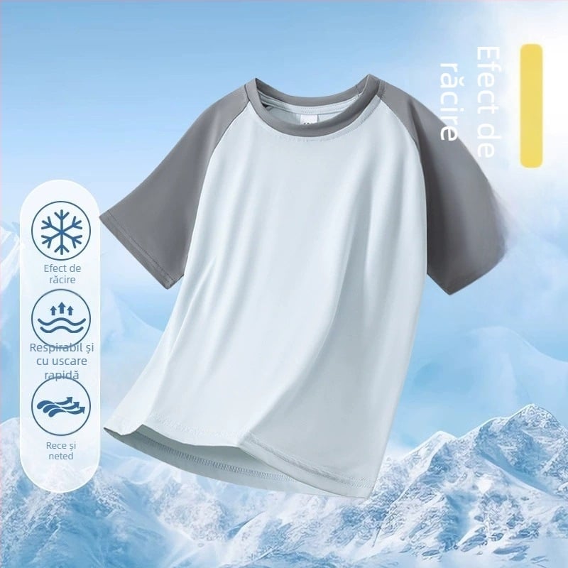 Tricou pentru copii cu mâneci scurte, uscare rapidă, Raglan în culori bloc, senzație răcoroasă vara