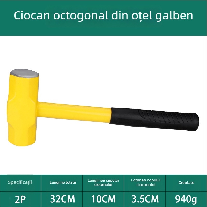 Ciocan octogonal cu mâner din lemn, capac din oțel carbon, rezistent la șocuri, 0.25/0.5/0.75 kg