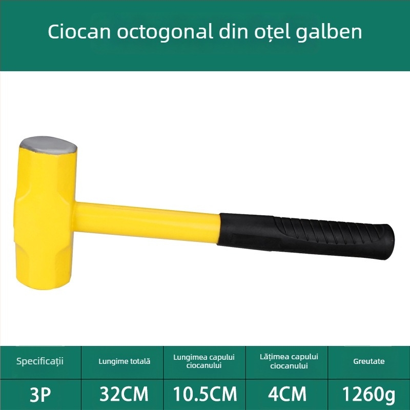 Ciocan octogonal cu mâner din lemn, capac din oțel carbon, rezistent la șocuri, 0.25/0.5/0.75 kg