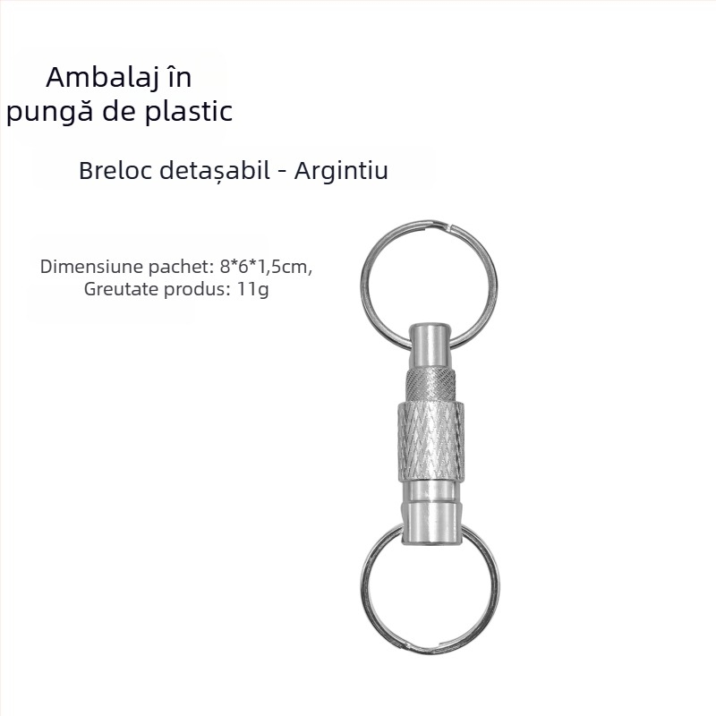 Lanț de chei metalic detașabil cu eliberare rapidă și inel dublu, pentru exterior
