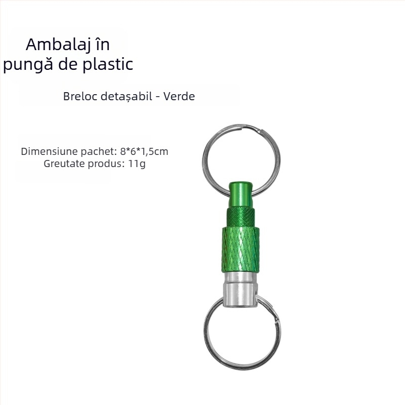 Lanț de chei metalic detașabil cu eliberare rapidă și inel dublu, pentru exterior