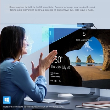 Cameră USB cu protocol UVC, fără driver, recunoaștere facială Windows Hello prin infraroșu, senzor de 2MP, 30fps, USB 3.0, focalizare manuală, microfon încorporat