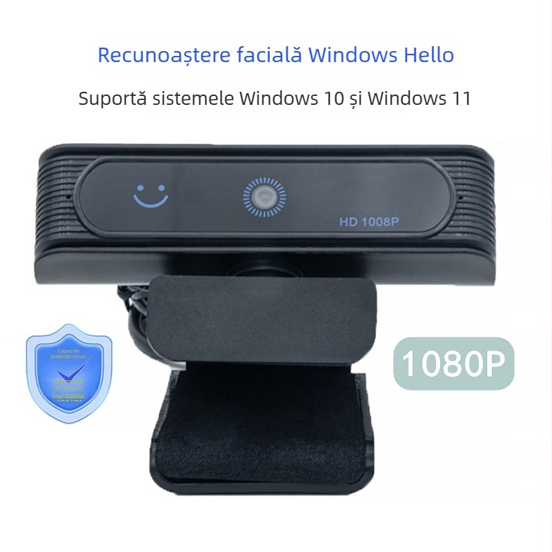 Cameră USB cu protocol UVC, fără driver, recunoaștere facială Windows Hello prin infraroșu, senzor de 2MP, 30fps, USB 3.0, focalizare manuală, microfon încorporat