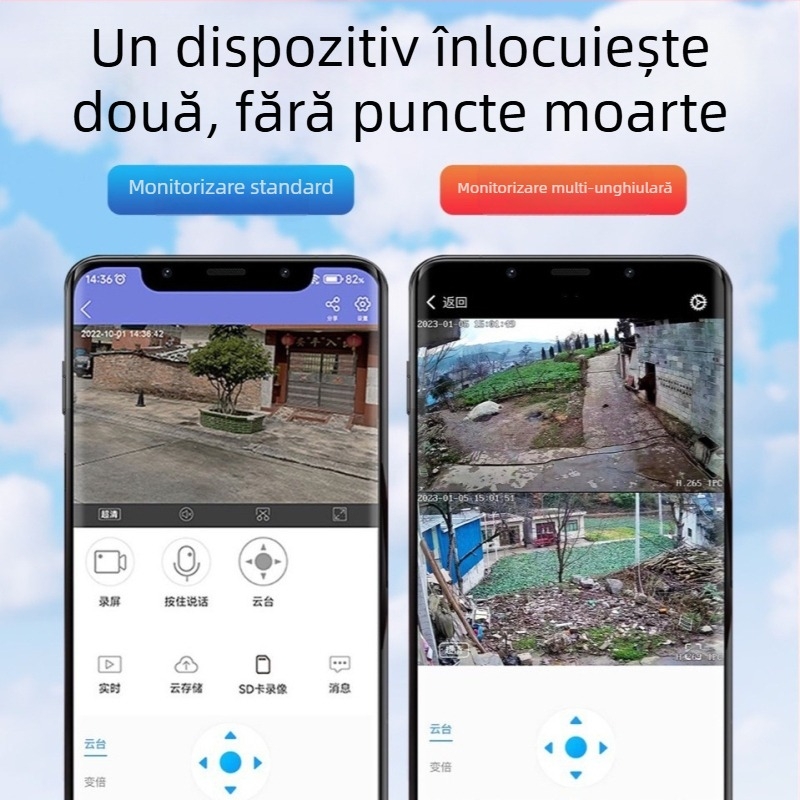 Cameră de supraveghere exterioară, acoperire 360°, vizualizare noapte HD, wireless Wi-Fi, acces de pe telefon