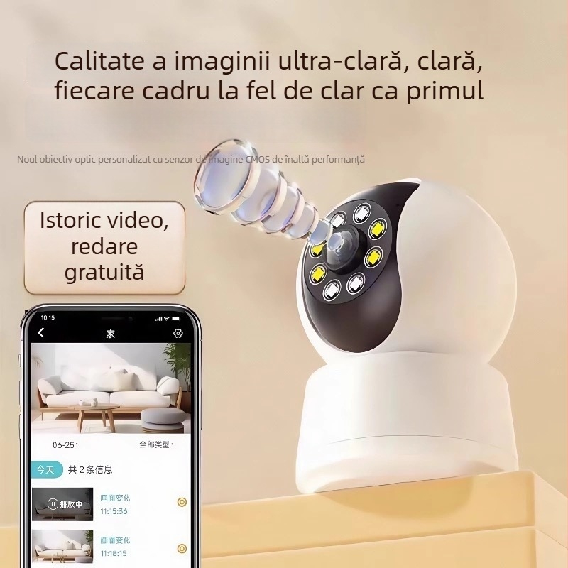 Cameră de supraveghere inteligentă pentru interior, 1080p, cu vizualizare nocturnă la 360°