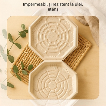 Cutie de pizza de 10 inch, din pulpă biodegradabilă, design octagonal, încălzibilă, într-o singură piesă