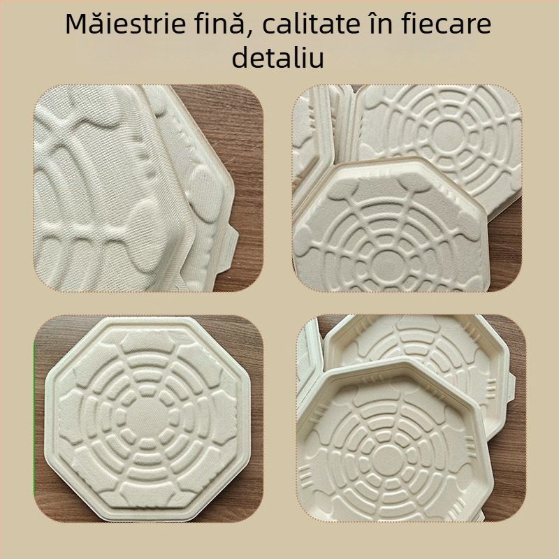 Cutie de pizza de 10 inch, din pulpă biodegradabilă, design octagonal, încălzibilă, într-o singură piesă