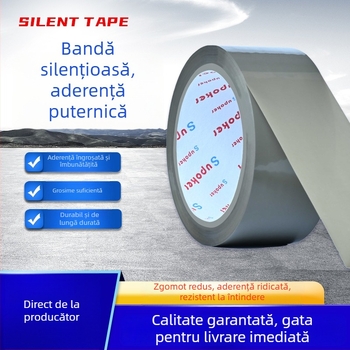 Bandă de ambalare transparentă, cu zgomot redus; lățime 4,5–6 cm, lungime 60–150 m, film BOPP, adeziv hidrocoloidic, culori: transparent, maro, bej, 1 rolă