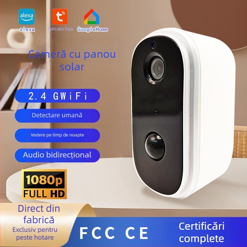 Cameră de securitate 1080P alimentată solar, inteligentă pentru casă, monitorizare wireless în exterior