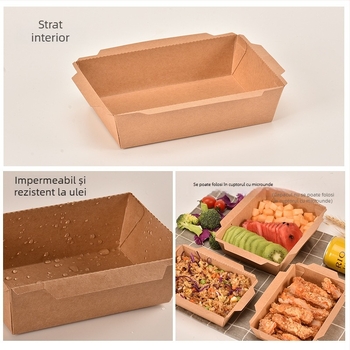 Cutie de masă din Kraft, de unică folosință, pentru take-away, sushi, fructe și salate, compatibilă cu cuptorul cu microunde