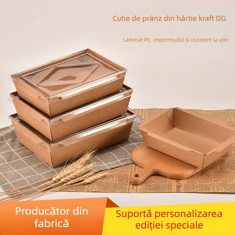 Cutie de masă din Kraft, de unică folosință, pentru take-away, sushi, fructe și salate, compatibilă cu cuptorul cu microunde