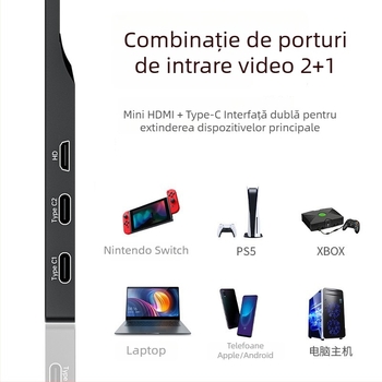 Monitor portabil pentru gaming de 15,6 inci, 1080p, compatibil Switch, Xbox, PS5, PC și telefon mobil