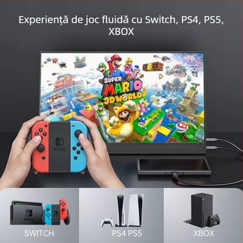 Monitor portabil pentru gaming de 15,6 inci, 1080p, compatibil Switch, Xbox, PS5, PC și telefon mobil