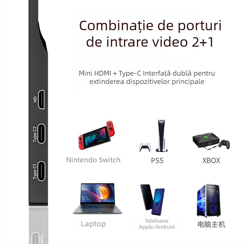 Monitor portabil pentru gaming de 15,6 inci, 1080p, compatibil Switch, Xbox, PS5, PC și telefon mobil