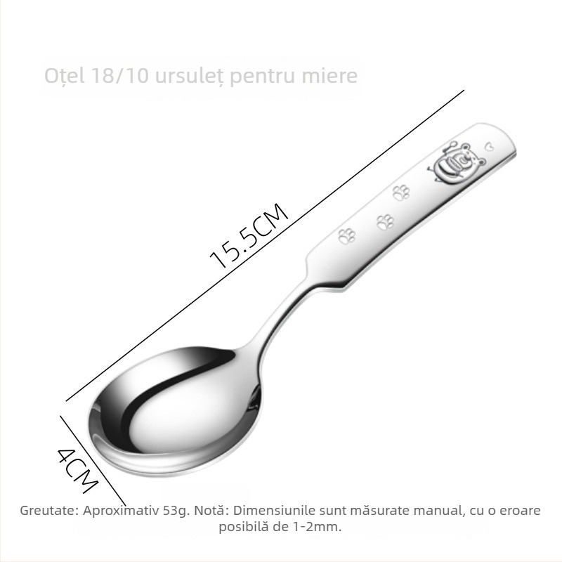 Lingură pentru copii din oțel inoxidabil 18/10, mâner scurt, vârf rotund, design desen animat