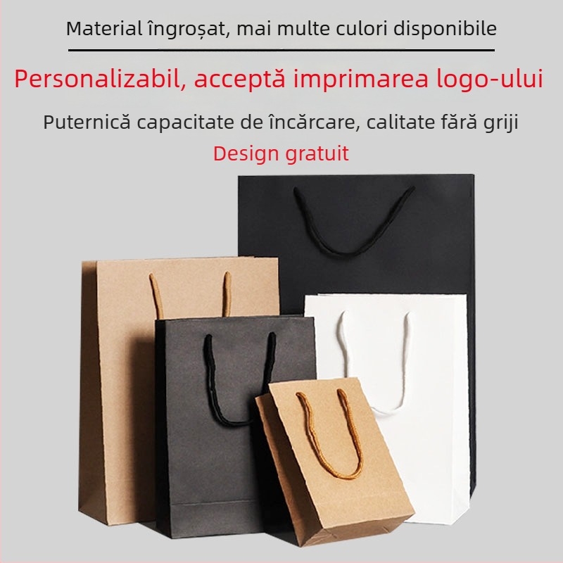 Geantă cadou din hârtie kraft, formă tote, pentru magazin de haine, pungă de cumpărături, pungă de cadouri goală cu imprimare