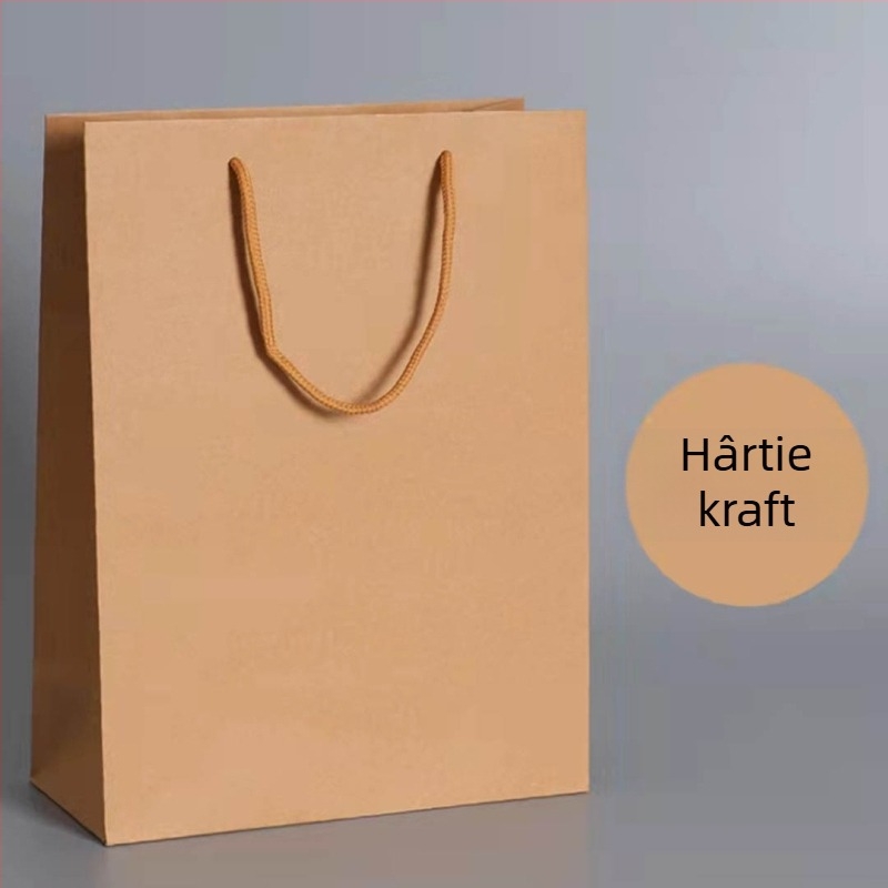 Geantă cadou din hârtie kraft, formă tote, pentru magazin de haine, pungă de cumpărături, pungă de cadouri goală cu imprimare
