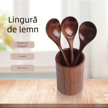 Linguriță din lemn nanmu pentru copii, mâner lung, stil japonez, mică linguriță pentru miere, cafea și lapte