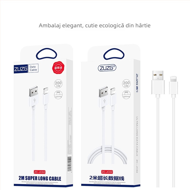 Cablu de date ultra‑lung de 1–2 m, încărcare rapidă, cu conectori USB-C, Micro USB și Lightning; compatibil cu dispozitive Android și Apple, suport 5A/6A încărcare