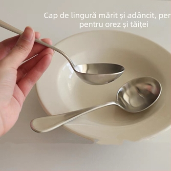 Lingură din oțel inoxidabil mat 18/10, cupă adâncă, cap mare, pentru taitei, supă, terci și nest de păsări