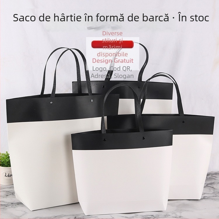 Pungi din kraft albe pentru magazine de îmbrăcăminte, cu imprimare a logo-ului