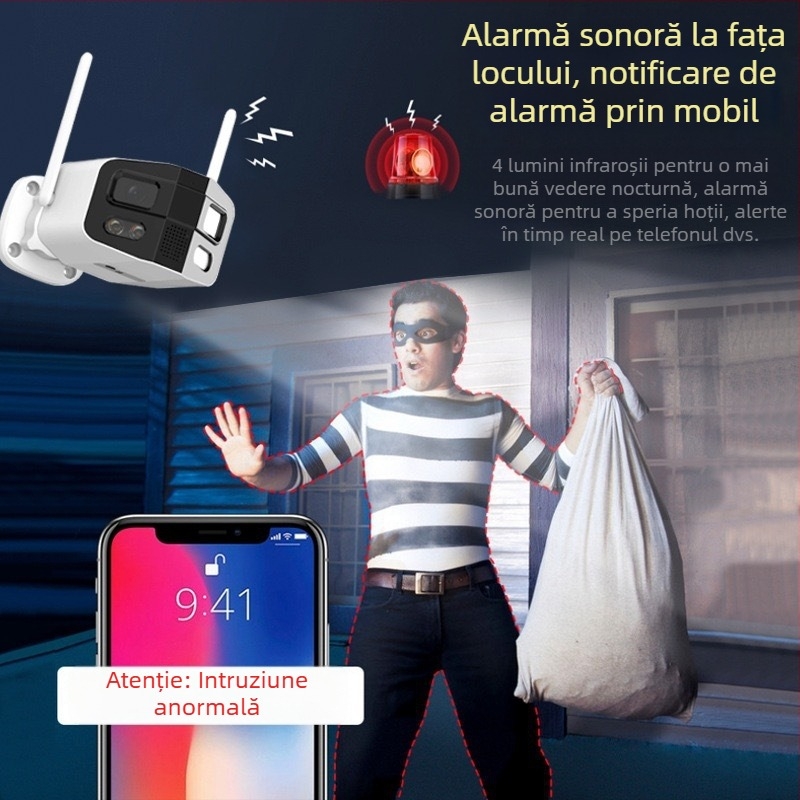 Tuya cameră panoramică de 180° cu vedere nocturnă, pentru exterior, IP66 rezistentă la apă, monitorizare de la distanță