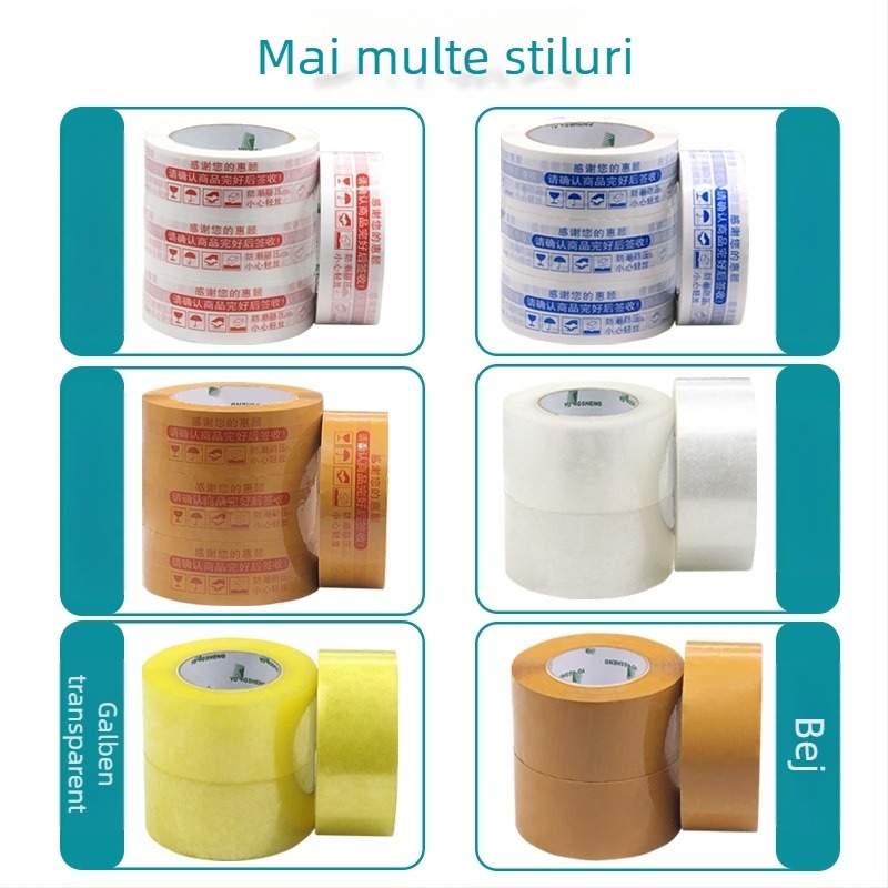 Bandă de ambalare transparentă, rolă mare bej, 45 mm × 220 m, 50 μm, bază OPP/BOPP, adeziv pe bază de apă, pentru expediere rapidă