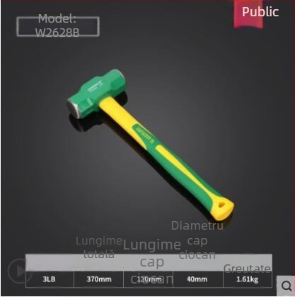 Power Lion ciocan octogonal cu mâner din fibră de sticlă, cap din oțel cu conținut înalt de carbon, 2–16 lb, model W0335A