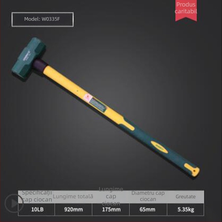 Power Lion ciocan octogonal cu mâner din fibră de sticlă, cap din oțel cu conținut înalt de carbon, 2–16 lb, model W0335A
