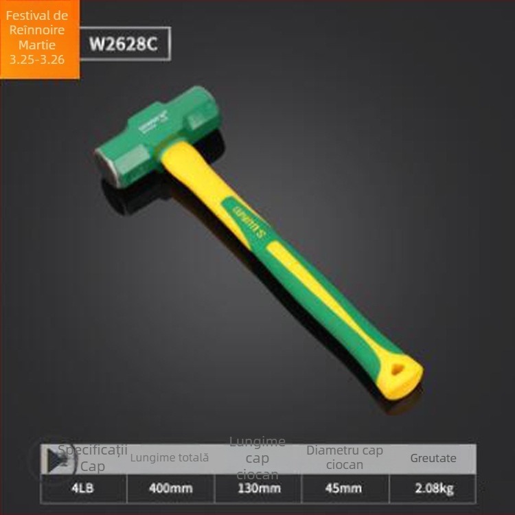 Power Lion ciocan octogonal cu mâner din fibră de sticlă, cap din oțel cu conținut înalt de carbon, 2–16 lb, model W0335A