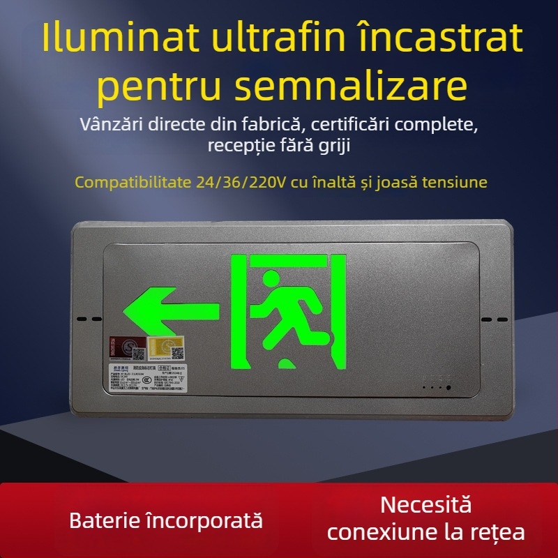 Indicator de ieșire metalic ultra-subțire, iluminare LED pentru evacuare, 36V-220V