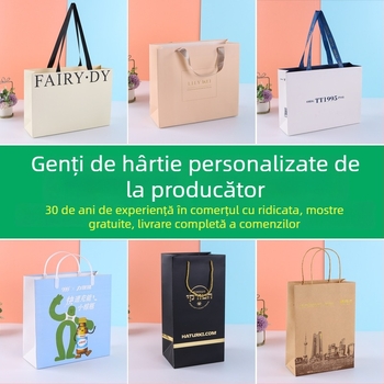 Geantă din hârtie kraft pentru îmbrăcăminte personalizată, ambalaj de cumpărături cu imprimare UV și logo