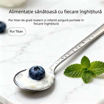 Lingură rotundă din titan pur, tacâmuri din titan, set portabil din titan cu furculiță și lingură, design fulg de zăpadă pentru bucătăria occidentală