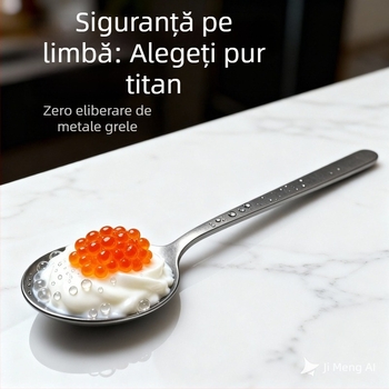 Lingură rotundă din titan pur, tacâmuri din titan, set portabil din titan cu furculiță și lingură, design fulg de zăpadă pentru bucătăria occidentală