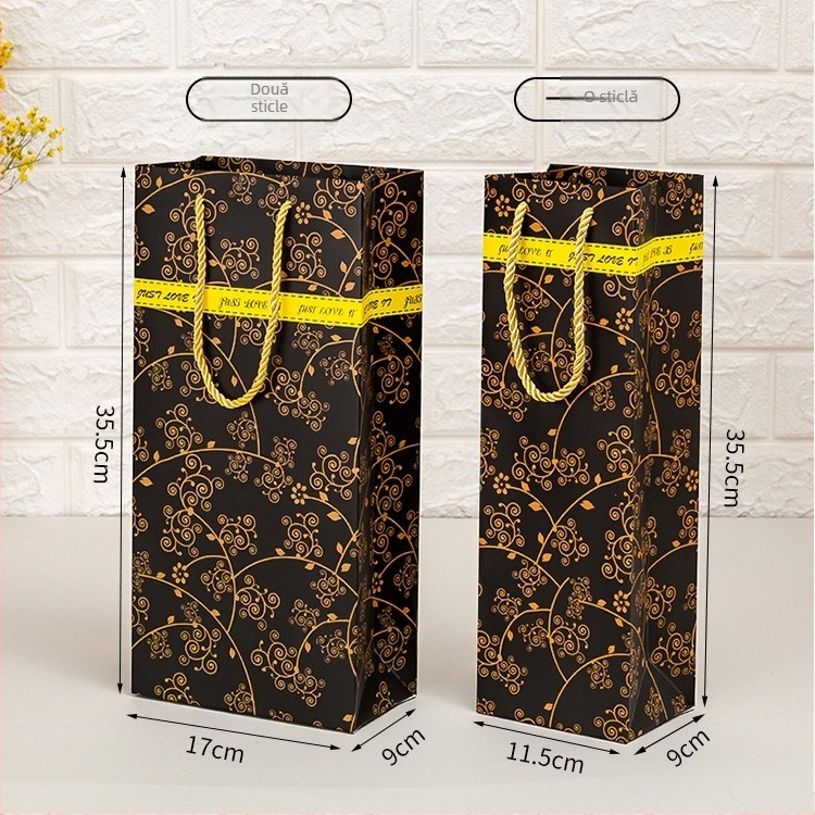 Geantă personalizată pentru vin roșu, pungă de cadou din hârtie pentru o singură sau două sticle, imprimare a logo-ului disponibilă